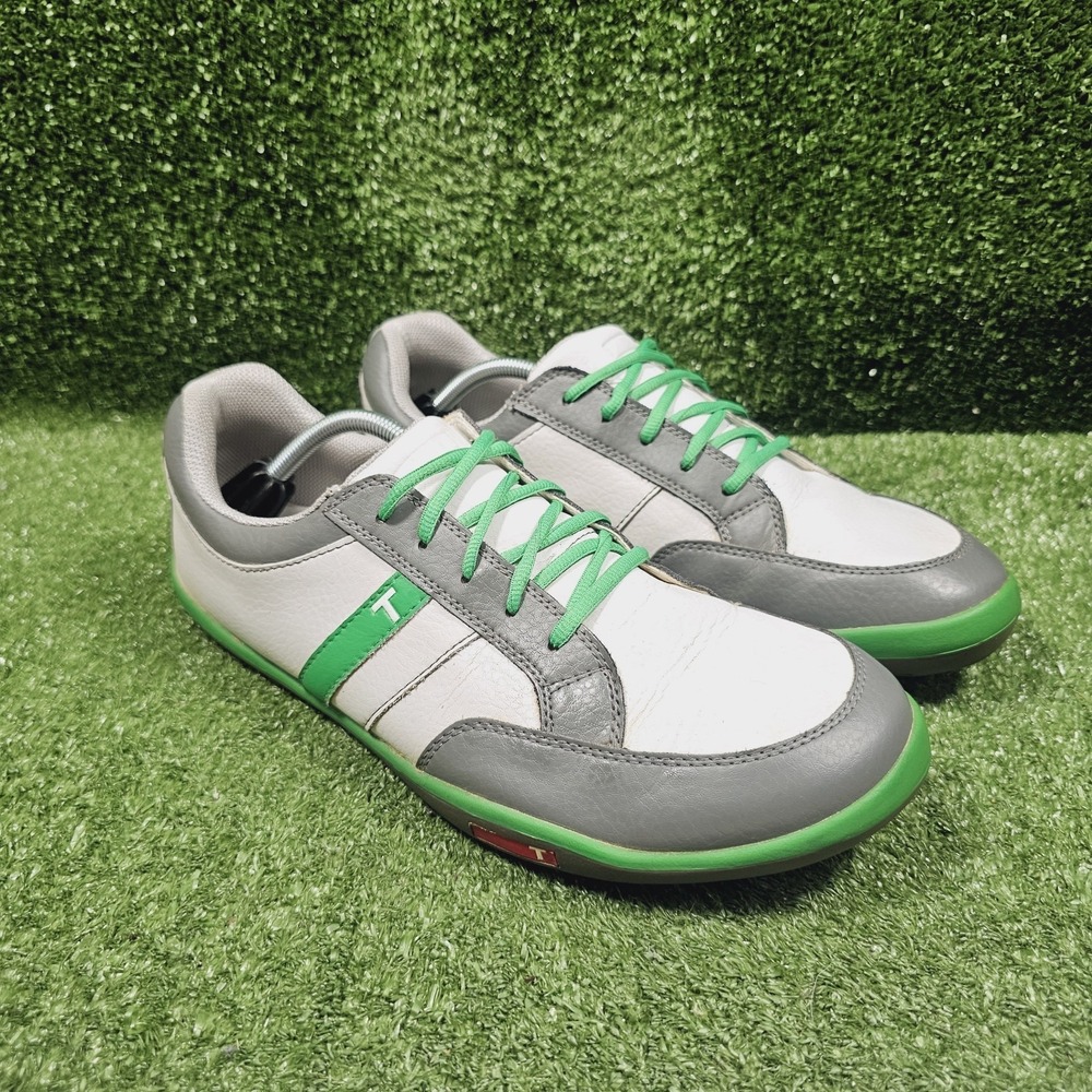 TRUE Linkswear PHX Light Grey Green Leather Spikeless Golf Sneakers Mens 12